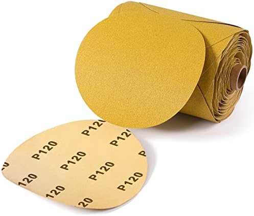 CowboyBOB 100 PCS 6 Inch 120 Grit PSA Sanding Disc Sticky Backed Sandpaper Sticky Sand Paper Aluminum Oxide Sandpaper Discs with Adhesive Back Applicable to Wood Processing Metal Polishing Molding