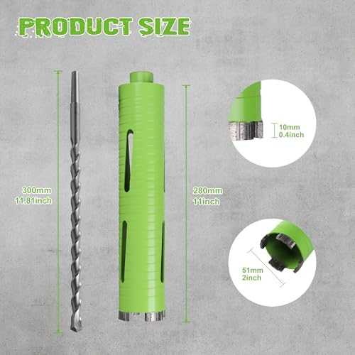2 Inch Dry Core Drill Bit with Pilot Bit and 2 Pcs Adapters