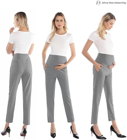Maternity Pants Work Over The Belly with Pockets, Womens Pregnancy Dress Pants Office Clothes Trousers Stretch Summer
