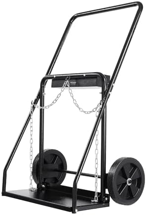Dual Welding Cylinder Cart, Oxygen Acetylene Tank Cart with 440LBS Weight Capacity, 10-Inch Solid Wheels and Tank Storage Safety Chains, Suitable for Double 12.5-Inch Dia. Gas Cylinders