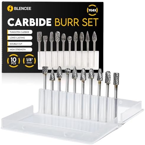 10Pcs Carbide Burr Set - 1/8" Shank Tungsten Die Grinder Bits, Double Cut - Compatible with Dremel & Milwaukee - Cutting, Engraving, Deburring - Rasp Accessories - Metal, Steel, Aluminum