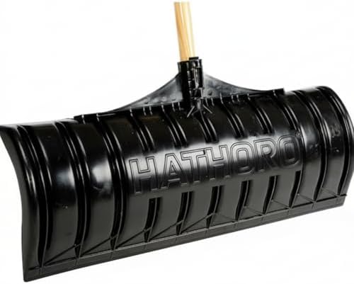 Snow Shovel with 24-Inch Wide Poly Blade, 45-Inch Wood Handle | D-Grip Handle Snow Pusher