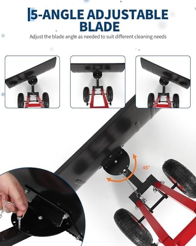 Snow Shovel with Wheels for Driveway, 29" W X 19.8" H Heavy Duty Double Rod