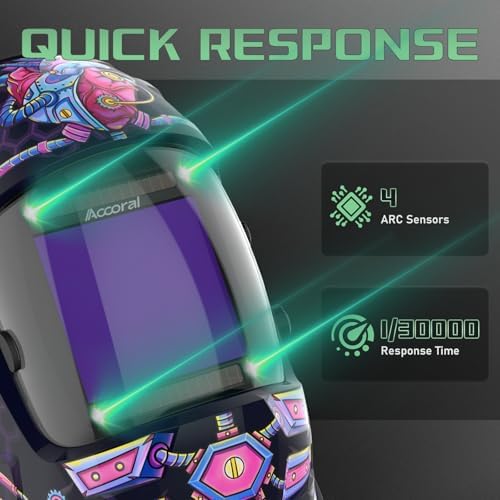 Large View Welding Helmet, 3.94 x 3.66 in, 4 Arc Sensors