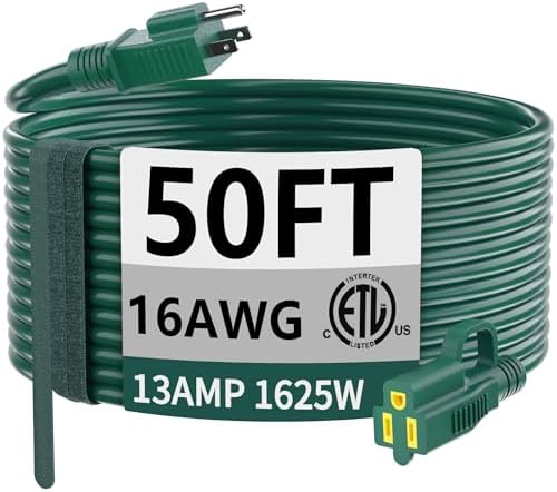 HUANCHAIN 16/3 Gauge Indoor Outdoor Green Extension Cord 50 ft Waterproof