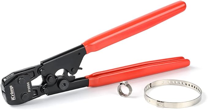 IWISS Ratcheting PEX Cinch Tool for Fastening Stainless Clamps from 3/8-Inch to 1-Inch with Calibration Gauge Suits ASTM F2098 and Non F2098 Ear Hose Clamps