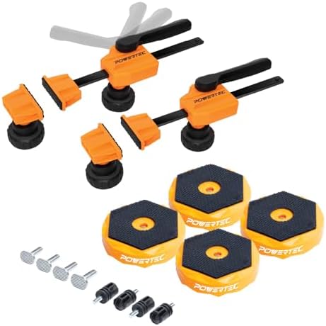 POWERTEC Bench Dog Clamps w/Bench Pucks Work Grippers Finishing Cone Fits 3/4" Dog Hole on Work Bench & T Track for Sanding, Routing, Finishing, Painting & Woodworking Tools (72241)