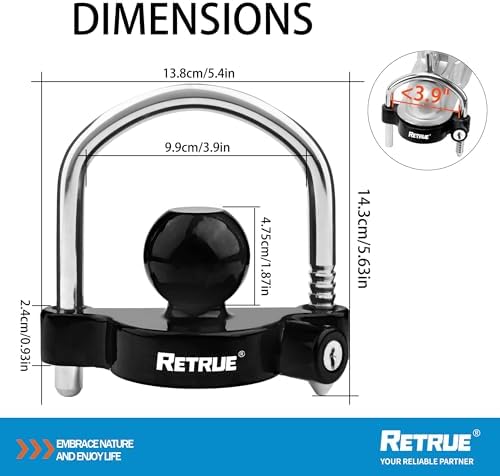 RETRUE Universal Trailer Coupler Lock, 2PC Key Alike Hitch Ball Lock, Black