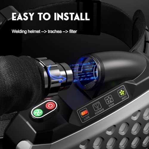 ANDELI Welding Helmet with Respirator,99.95% PAPR Filtration Efficiency Panoramic 180° Large Viewing Powered Air Purifying Respirator Auto Darkening Welding Helmet with Light