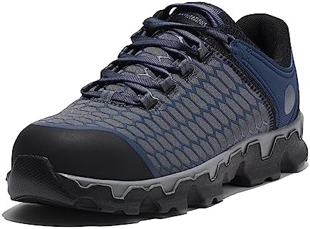 Timberland PRO Men's Powertrain Sport Alloy Safety Toe Industrial Athletic Work Shoe, Grey/Navy-2024 New, 7.5 W