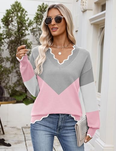 Zeagoo Women's 2026 Fall V Neck Sweater Long Sleeve Lightweight Knit Tops