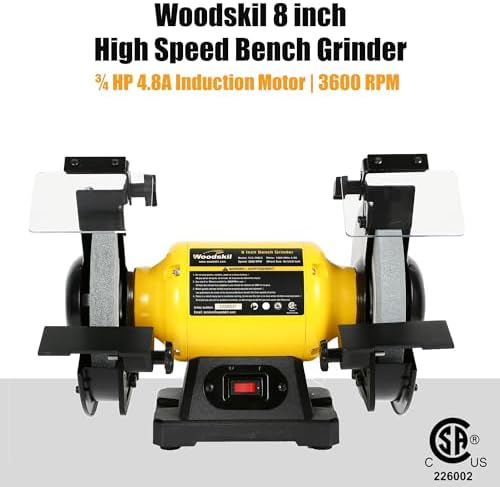 Woodskil 8" 3/4HP High Speed Bench Grinder for Metal,3600RPM,4.8A