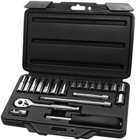 Pro-Grade 21-Piece 1/4in Drive SAE Socket Set with Storage Case, Heat-Treated Chrome Vanadium Steel, Nickel Chrome Plated, Professional Grade, 19206
