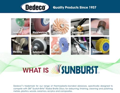 Dedeco Sunburst Radial Bristle Discs - 1/2” (12mm) Dia, Snap On, TC Bristles - Cleaning Buffer Polisher Rotary Tool Accessories, Ultra-Fine 1 Micron 14000 Grit, Light Green Aluminum Oxide - 30 Pack