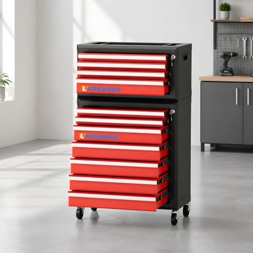 LARBANKE 11-Drawer Rolling Tool Chest with Wheels&Locks, Red Tool Cabinet