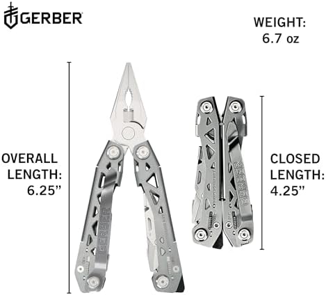 Gerber Gear Suspension-NXT 15-in-1 EDC Multi tool with Pocket Knife, Needle Nose Pliers and Wire Stripper Tools, Gifts for Men, Survival and Camping Gear, Stainless Steel (Pack of 12)