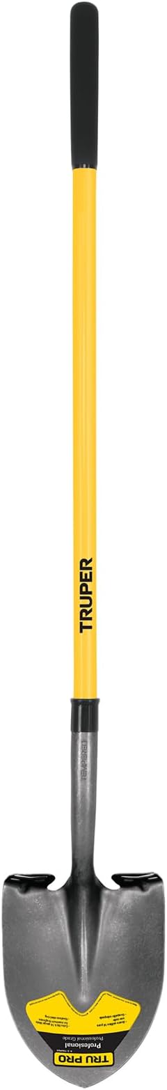Truper Tru Pro Round-Point Shovel, 48-Inch Fiberglass Handle with 9-Inch Grip, Heavy-Duty Professional Digging & Gardening Shovel (Model PRL-F / 31198)