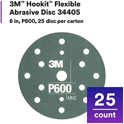 AMAPR 3M Hookit Flexible Abrasive Disc 34405, 6 in, 600+ Grade, 25 Pack, Primer Sanding, E-Coat Sanding