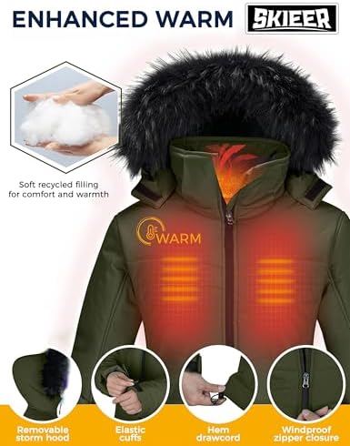 Skieer Women's Ski Jacket Waterproof Warm Puffer Thick Hooded Winter Coat