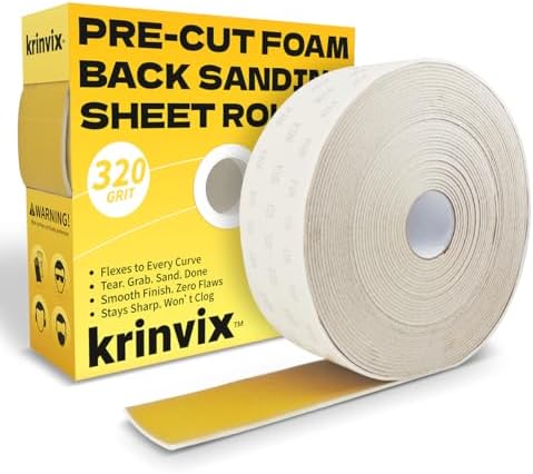 Pre-Cut Foam Back Sanding Sheets Roll, 4.5" x 27 Yards - 200 Perforated Sheets, 320 Grit Flexible Hand Sanding Paper for Wood, Metal, Auto Body, Paint, Curved Surface
