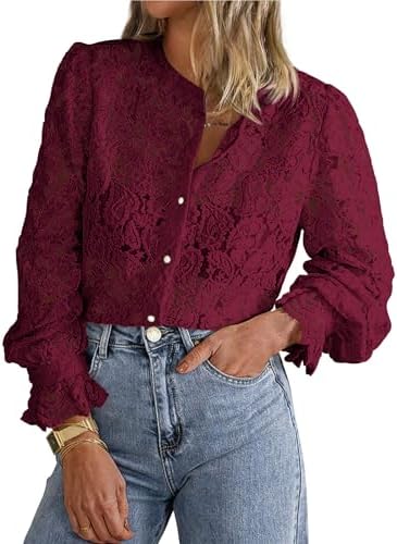 PRETTYGARDEN Women's Fall Trendy Long Sleeve Lace Tops