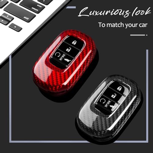 T-carbon Key Fob Cover Compatible with Honda Key Case | Real Carbon Fiber Key Case fits for Honda Civic Type R Accessories Accord HR-V CR-V Pilot Sport Accessories,Silver Black