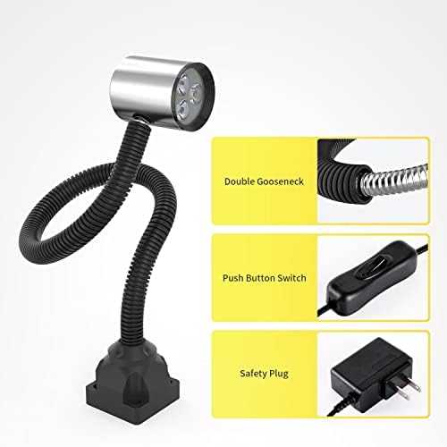 Led Machine Work Light, IP65 Water Proof Flexible Gooseneck Lamp 900 Lumens 120 Volt for Lathe Milling Drill Press Industrial Lighting, Install With Screws