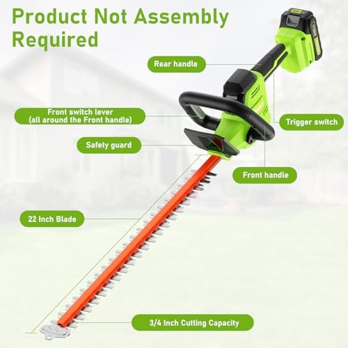 20V Max Hedge Trimmer Cordless, 22" Bush Trimmer with 2 Battery and Charger
