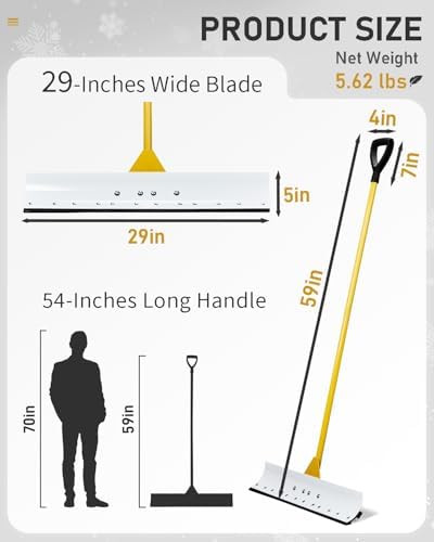 Outvita Snow Pusher with D-Ring Handle Grip, 29 inch Wide Shovel, Yellow