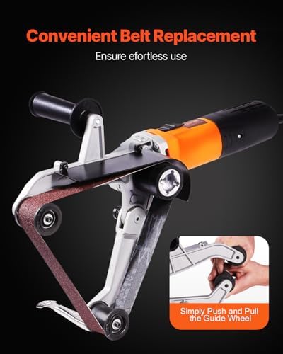 VEVOR 1000W Pipe Belt Sander, 6-Speed Tube Polisher 1100-3200rpm, Handheld Grinding Sanding Tool with 3PCS Sanding Belts, Ideal for Rust Burnishing Finishing Removal