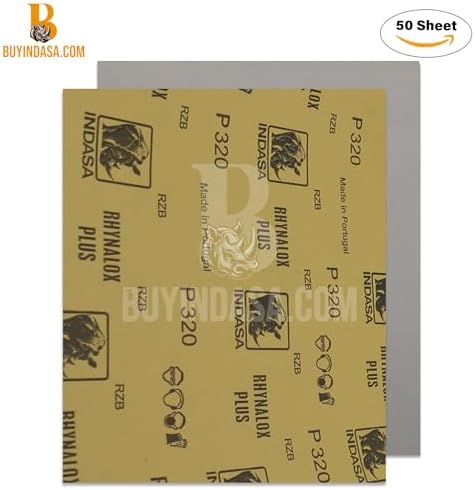 Indasa 50 PCS 9x11 Sandpaper Rhynalox Plusline - 400 Grit Dry Sanding Sheets, Professional-Grade Abrasive for Wood, Metal, Automotive, and Paint Finishing - Durable, Clog-Resistant Sand Paper