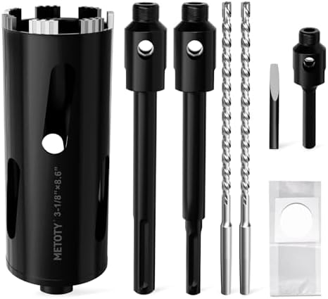 Diamond Core Drill Bit 3-1/8"(80mm) with Pilot Bit & Adapters (SDS Plus & Hex) – Upgraded Welded Segments, 8.6" Depth – for Concrete, Solid Brick, Hollow Brick, Masonry & More