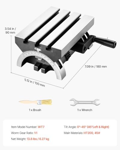 VEVOR Rotary Table 7 x 5 in Tilting Milling Table Heavy Duty Cast Iron Body, Robust & Durable, with 0-45 Degree Left & Right Adjustable, Worm Gear, Precision Scale, for Milling Machine, Drill Press