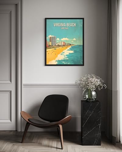 Virginia Beach Virginia Black Framed Wall Art Print Poster, US Vintage Retro Beach Scenery Posters Prints for Restroom Home Picture Painting Artwork Gallery 219 (Virginia Beach Virginia, 24"L x 18"W, Black Frame)