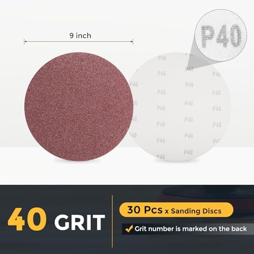 HARFINGTON 30 Pcs 9 Inch Sanding Discs 40 Grit Red Aluminum Oxide