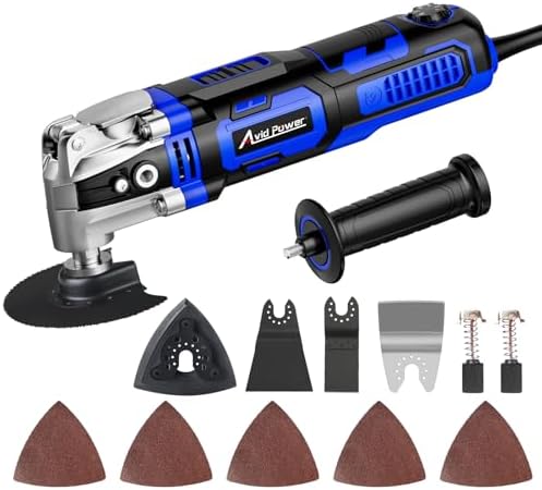 AVID POWER Oscillating Tool, 3.5-Amp Oscillating Multi Tool with 4.5° Oscillation Angle, 6 Variable Speeds and 13pcs Saw Accessories, Auxiliary Handle - Blue