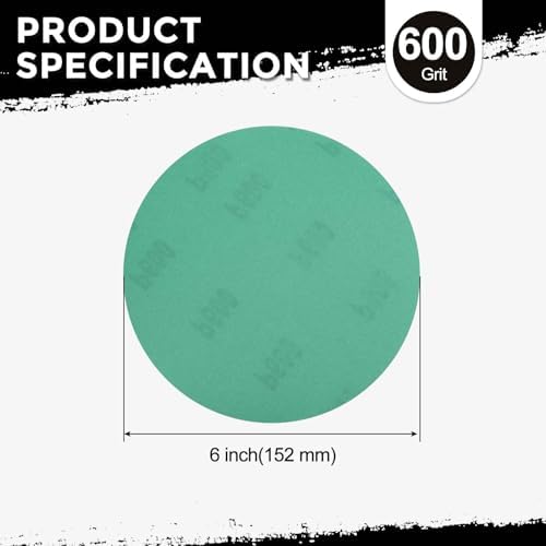 50Pcs Sanding Discs 6In 600Grit Hook and Loop Sandpapers Green