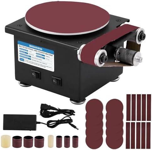 MXBAOHENG Mini Disc Sander 6-Inch, Multifunctional Belt Sander 1.2-Inch by 15-Inch, for Wood Crafts Metal Stone Grinding, Small Spindle Sander Machine for Curve Grinding (Model B)