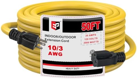EP 50 Ft 10/3 SJTW NEMA 5-20 P/R Outdoor Extension Cord, Yellow