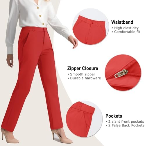iChosy Women's Stretch Straight Leg Dress Work Pants Business Casual Slacks