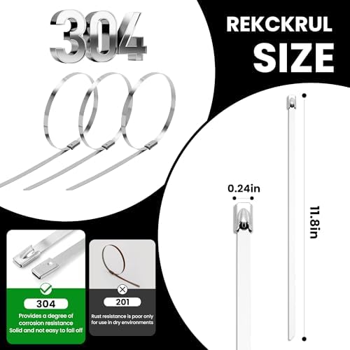 11.8 Inch 100 Pcs 304 Stainless Steel Metal Zip Ties