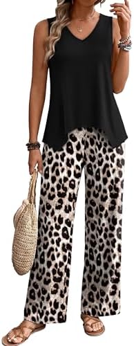 WIHOLL Two Piece Sets for Women Dressy Lounge Sets Summer Outfits Cruise Travel Beach Vacation Casual Wide Leg Pants Set