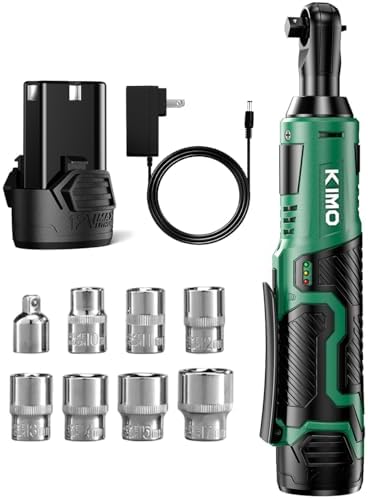 KIMO Cordless Electric Ratchet Wrench Set, 40Ft-lbs, 400RPM, Cordless Ratchet Wrench 3/8" w/Variable Speed Trigger, 7Sockets, 1/4" Adapter, Forward/Reverse Switch, 12V Battery Power Ratchet w/Charger
