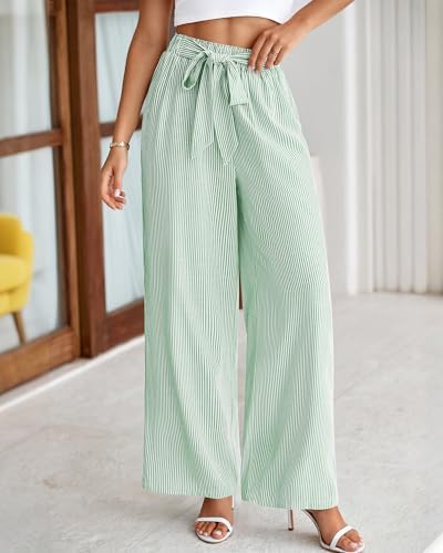 BTFBM Striped Palazzo Pants for Women Fall 2026 Wide Leg Dress Work Pants