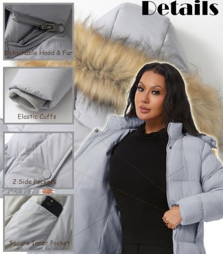 GGleaf Women's Winter Puffer Coat with Removable Fur Hood Warm Snow Jacket