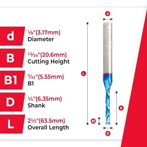 Amana Tool Spektra Extreme Tool Life Solid Carbide CNC Compression Spiral Router Bit, 46701-K, 1/8 D x 13/16 CH x 1/4 Shank x 2-1/2 Inch Long 2 Flute