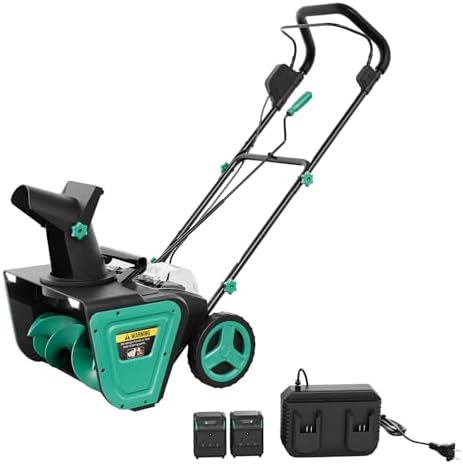20" Cordless Snow Blower with 2×20V Batteries, 20" Wide 12" Deep Clearing, Self‑Propelled Electric Snow Shovel with 180° Rotating Chute & LED Lights for Driveway, Sidewalk, Patio, Green