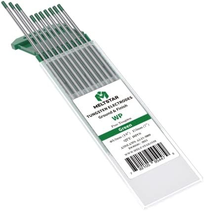 TIG Welding Tungsten Electrodes Pure Tungsten 1/8” x 7” (Green, WP) 10-Pack
