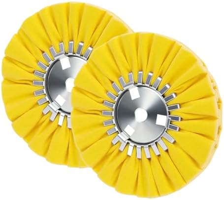 8" Airway Buffing Wheel for Angle Grinder, 5/8" Arbor Hole, 12 Plys Hard Cotton Polishing Wheel for Aluminum, Stainless Steel, Brass & Copper, Yellow, 2 pcs