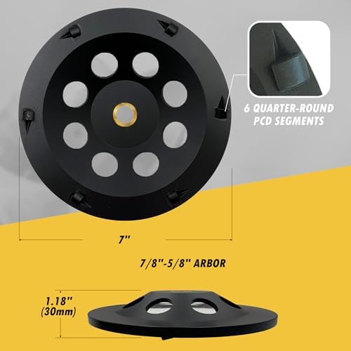 7" PCD Grinding Wheel for Epoxy, Glue, Mastic Removal, 6 PCD Segments